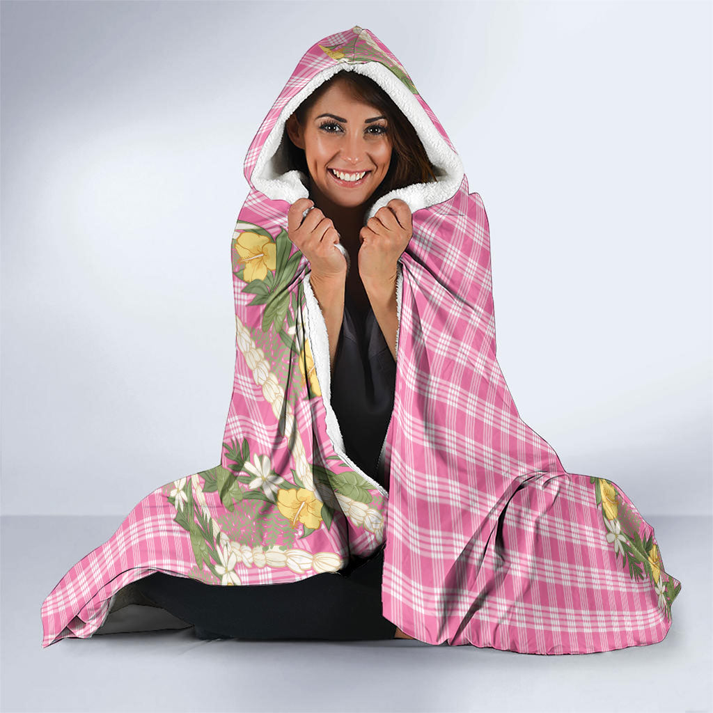 Aloha Puakenikeni Anthurium Pikake Lei Hooded Blanket Tropical Pink Hawaiian Palaka Pattern