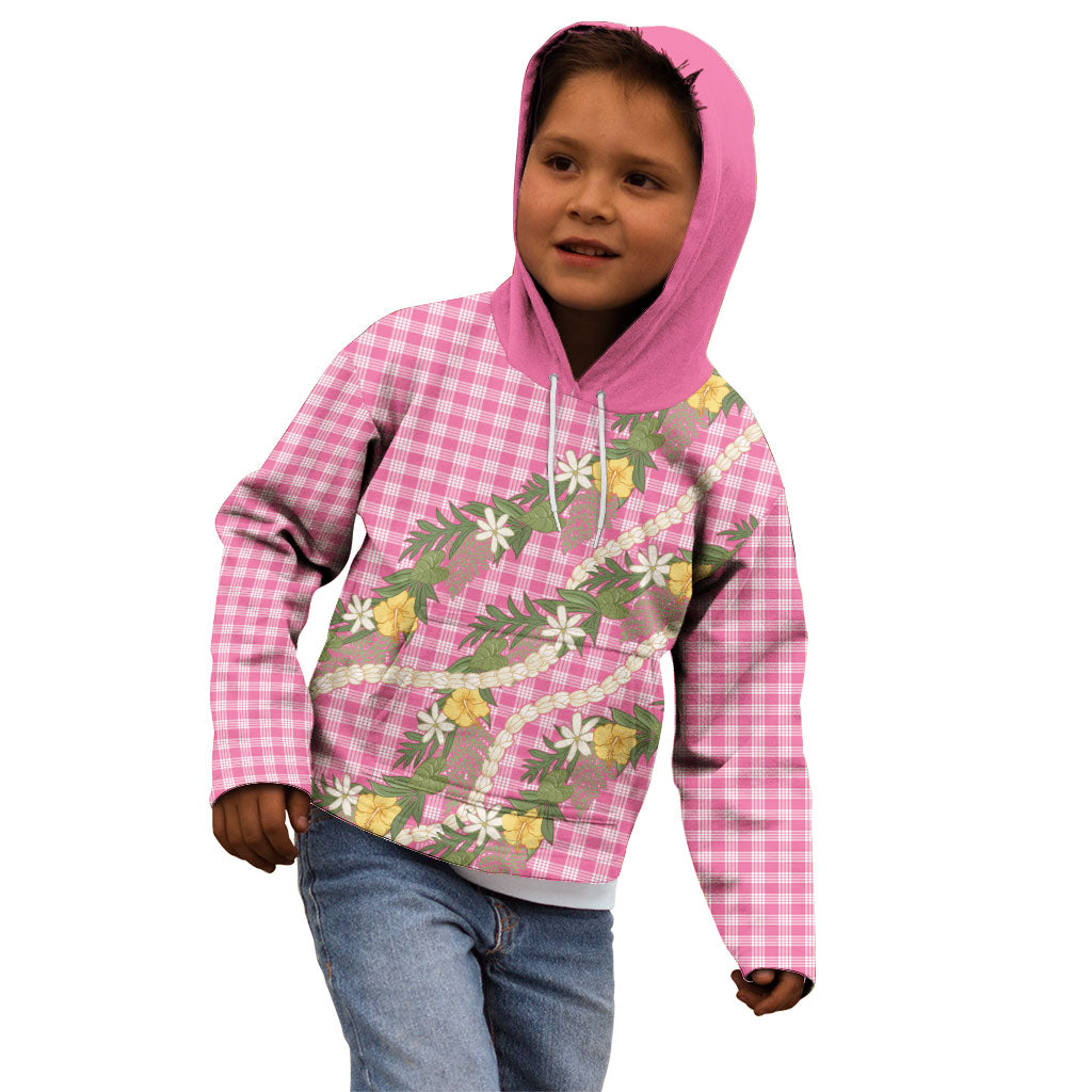 Aloha Puakenikeni Anthurium Pikake Lei Kid Hoodie Tropical Pink Hawaiian Palaka Pattern