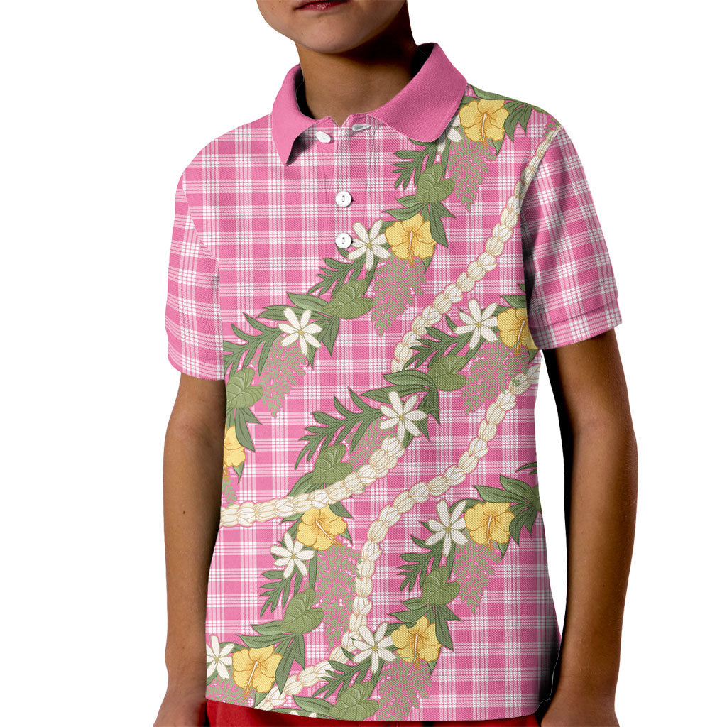 Aloha Puakenikeni Anthurium Pikake Lei Kid Polo Shirt Tropical Pink Hawaiian Palaka Pattern