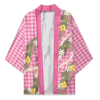 Aloha Puakenikeni Anthurium Pikake Lei Kimono Tropical Pink Hawaiian Palaka Pattern