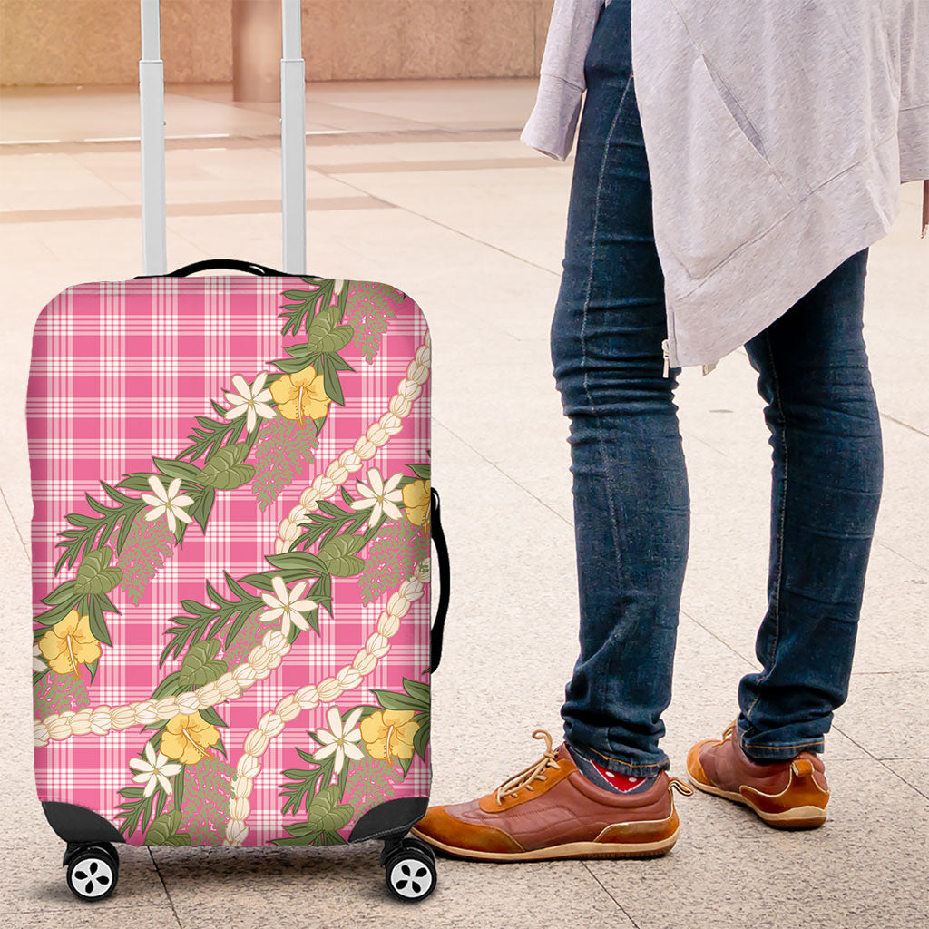 Aloha Puakenikeni Anthurium Pikake Lei Luggage Cover Tropical Pink Hawaiian Palaka Pattern