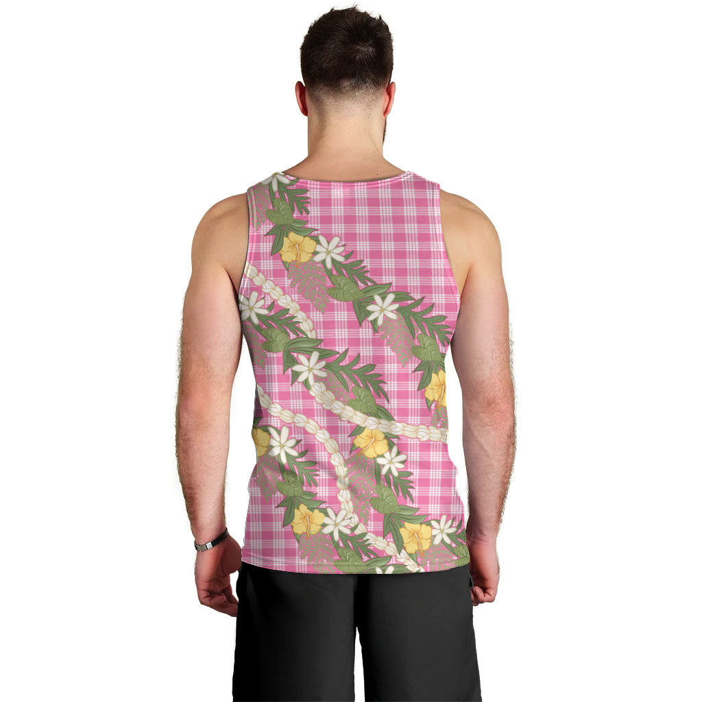 Aloha Puakenikeni Anthurium Pikake Lei Men Tank Top Tropical Pink Hawaiian Palaka Pattern