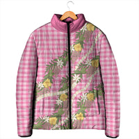 Aloha Puakenikeni Anthurium Pikake Lei Padded Jacket Tropical Pink Hawaiian Palaka Pattern