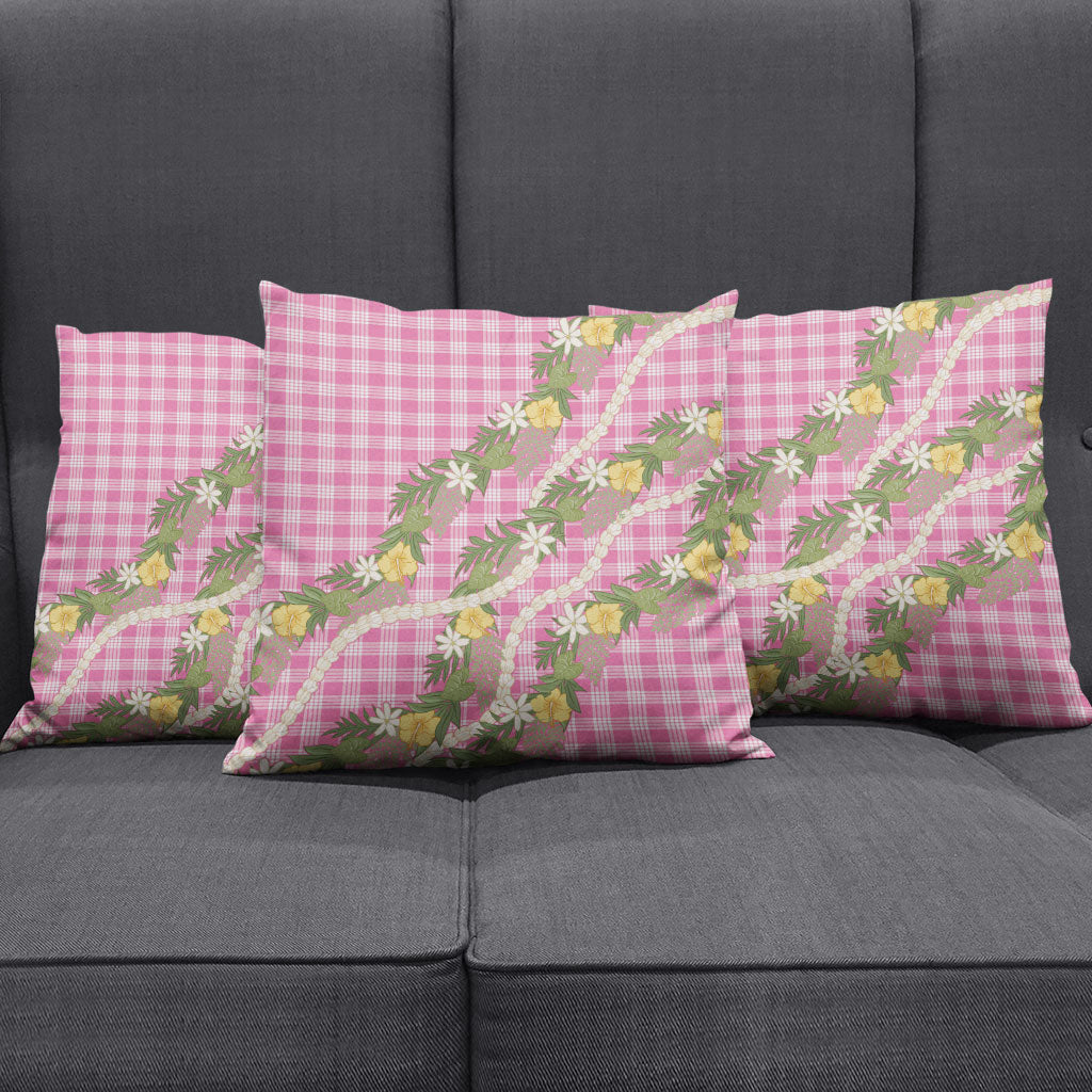 Aloha Puakenikeni Anthurium Pikake Lei Pillow Cover Tropical Pink Hawaiian Palaka Pattern
