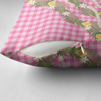 Aloha Puakenikeni Anthurium Pikake Lei Pillow Cover Tropical Pink Hawaiian Palaka Pattern