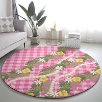 Aloha Puakenikeni Anthurium Pikake Lei Round Carpet Tropical Pink Hawaiian Palaka Pattern