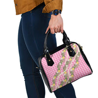 Aloha Puakenikeni Anthurium Pikake Lei Shoulder Handbag Tropical Pink Hawaiian Palaka Pattern