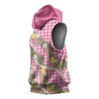 Aloha Puakenikeni Anthurium Pikake Lei Sleeveless Hoodie Tropical Pink Hawaiian Palaka Pattern