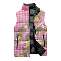 Aloha Puakenikeni Anthurium Pikake Lei Sleeveless Puffer Jacket Tropical Pink Hawaiian Palaka Pattern