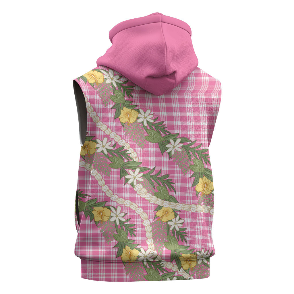 Aloha Puakenikeni Anthurium Pikake Lei Sleeveless Zip Hoodie Tropical Pink Hawaiian Palaka Pattern