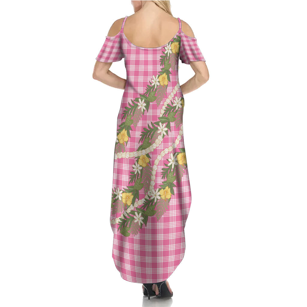 Aloha Puakenikeni Anthurium Pikake Lei Summer Maxi Dress Tropical Pink Hawaiian Palaka Pattern