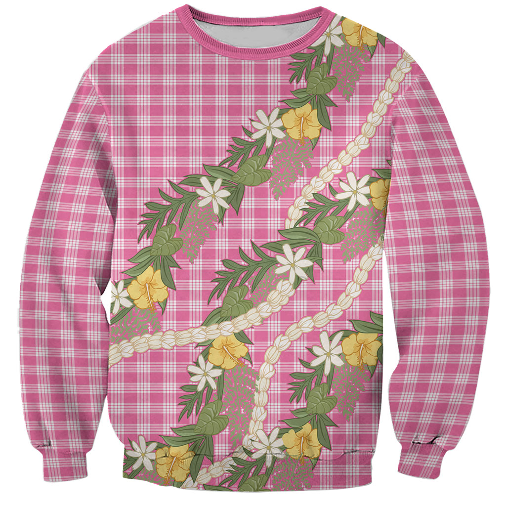 Aloha Puakenikeni Anthurium Pikake Lei Sweatshirt Tropical Pink Hawaiian Palaka Pattern