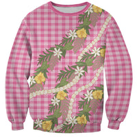 Aloha Puakenikeni Anthurium Pikake Lei Sweatshirt Tropical Pink Hawaiian Palaka Pattern