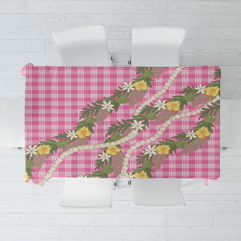 Aloha Puakenikeni Anthurium Pikake Lei Tablecloth Tropical Pink Hawaiian Palaka Pattern