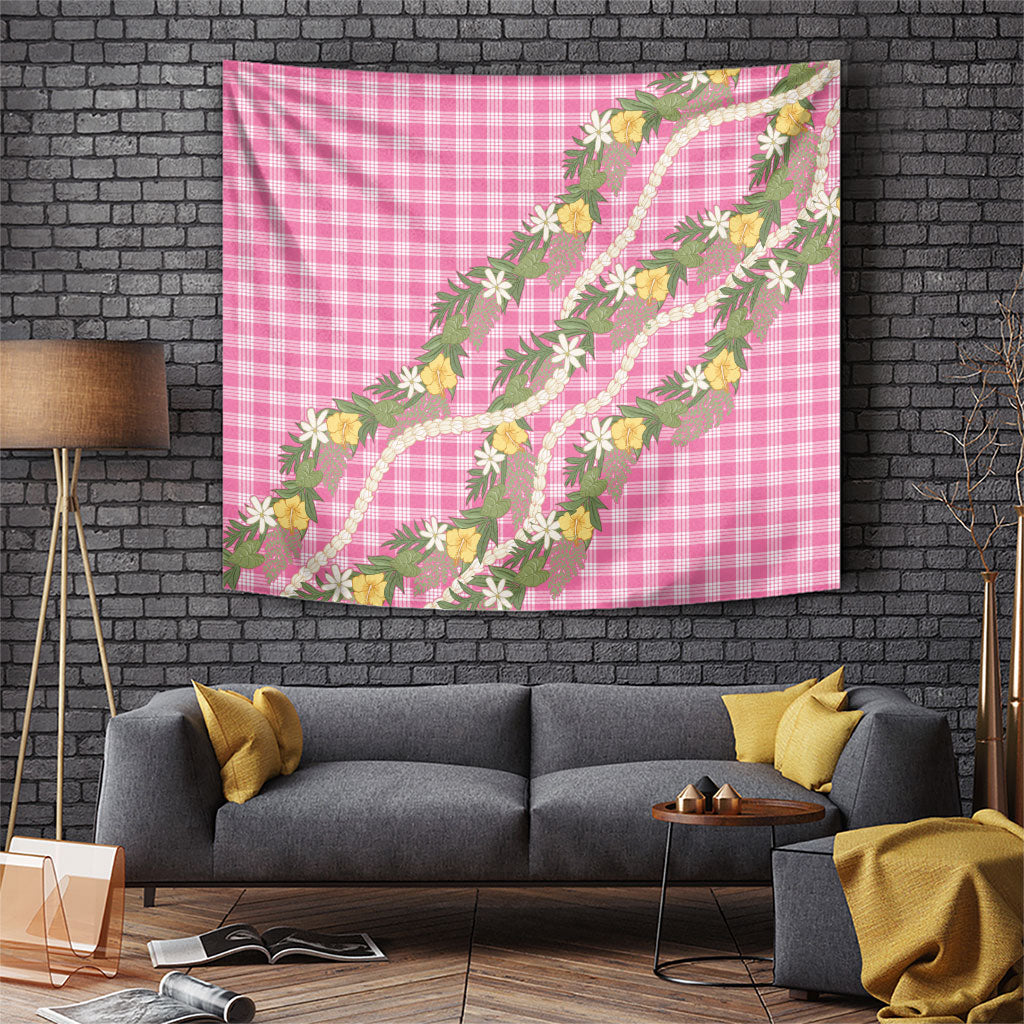Aloha Puakenikeni Anthurium Pikake Lei Tapestry Tropical Pink Hawaiian Palaka Pattern