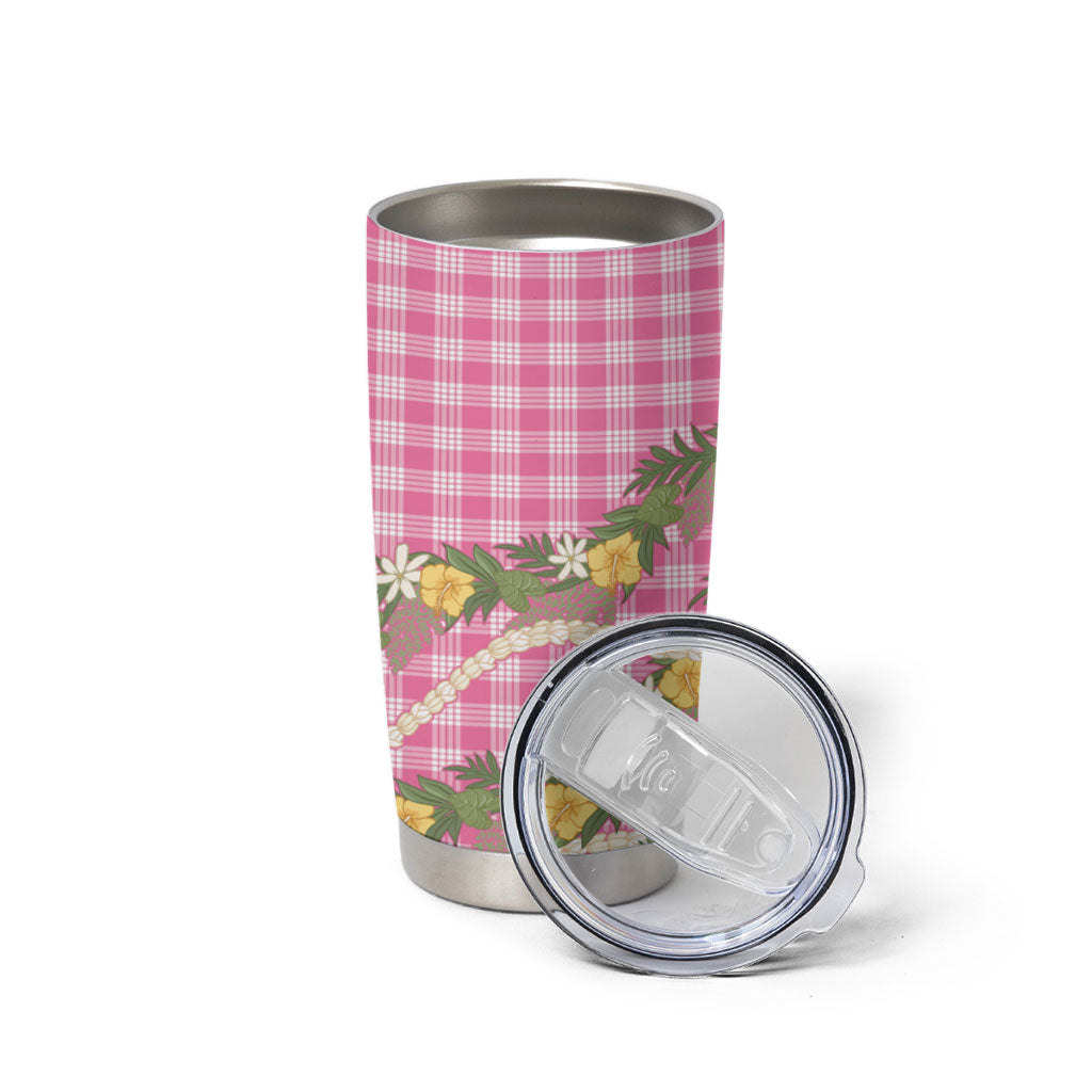 Aloha Puakenikeni Anthurium Pikake Lei Tumbler Cup Tropical Pink Hawaiian Palaka Pattern