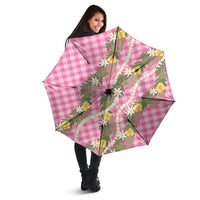 Aloha Puakenikeni Anthurium Pikake Lei Umbrella Tropical Pink Hawaiian Palaka Pattern