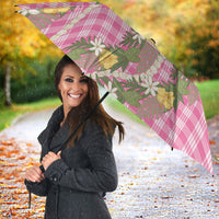 Aloha Puakenikeni Anthurium Pikake Lei Umbrella Tropical Pink Hawaiian Palaka Pattern