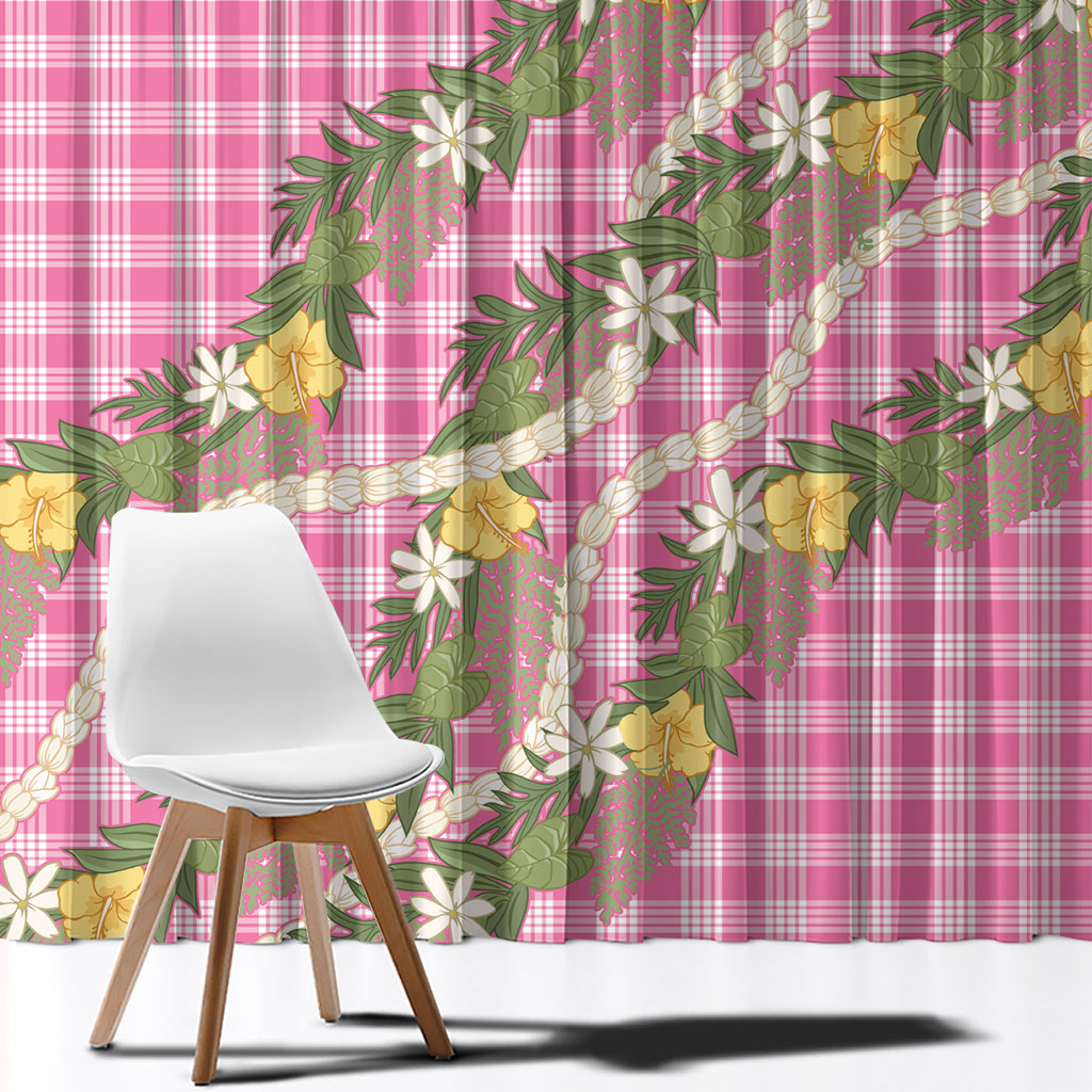 Aloha Puakenikeni Anthurium Pikake Lei Window Curtain Tropical Pink Hawaiian Palaka Pattern LT9 - Polynesian Pride