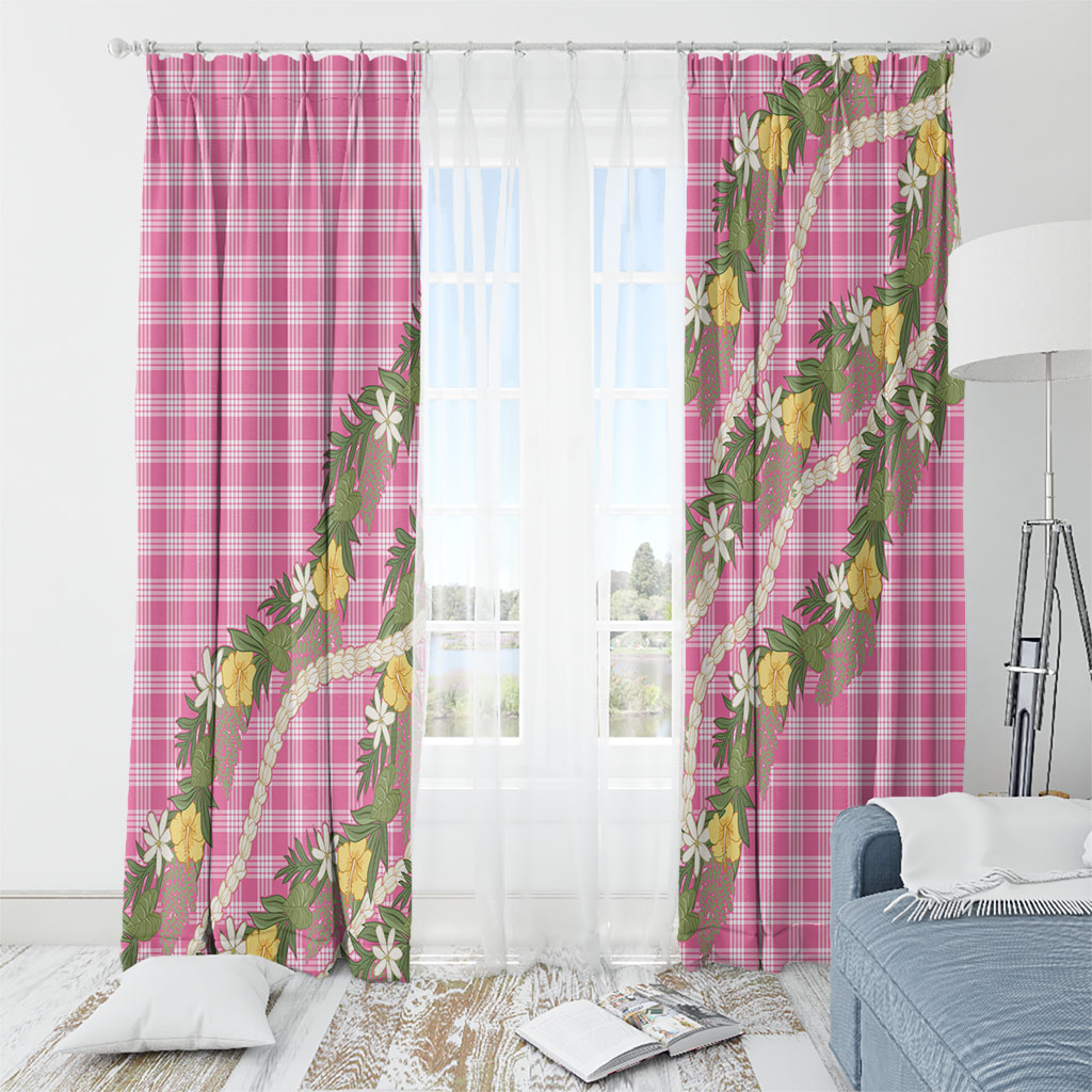 Aloha Puakenikeni Anthurium Pikake Lei Window Curtain Tropical Pink Hawaiian Palaka Pattern LT9 - Polynesian Pride