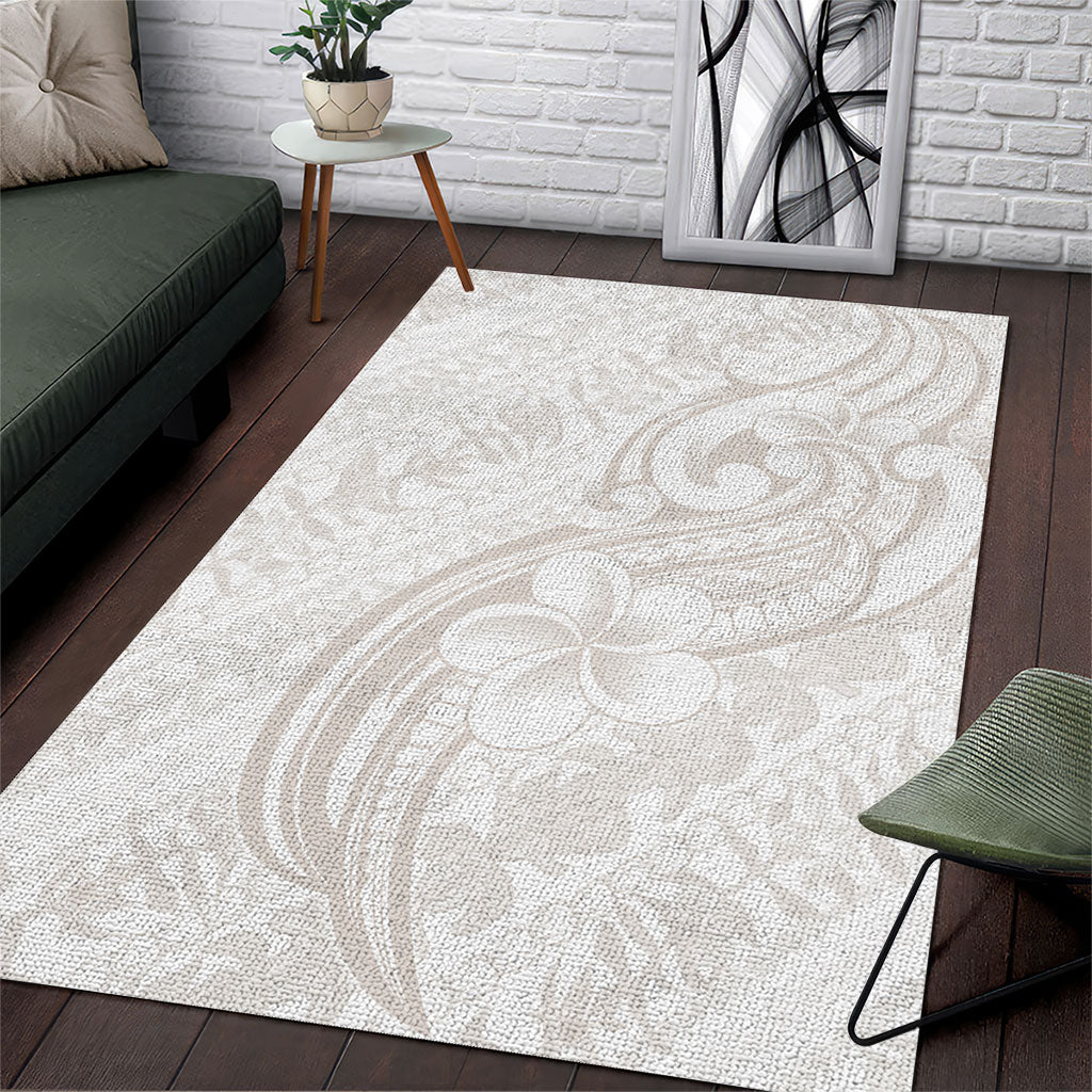 Hawaii Plumeria Lokelani Pikake Lei Area Rug Sandy Beige Polynesian Tattoo