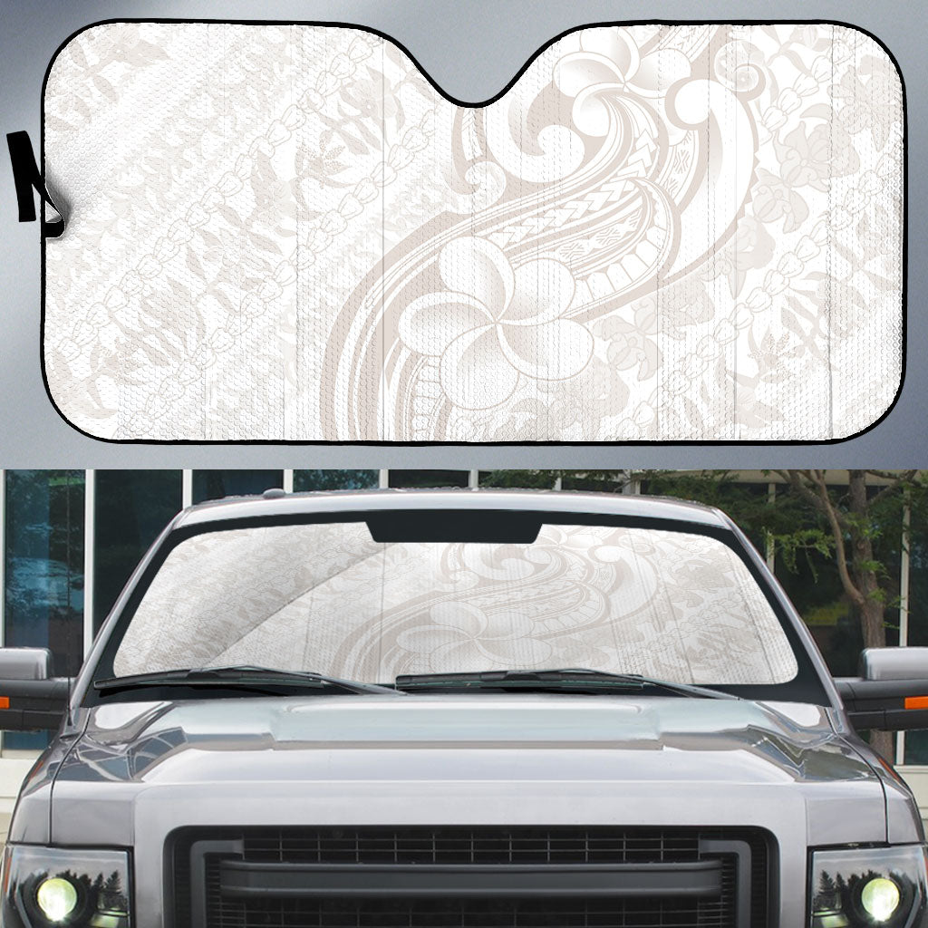 Hawaii Plumeria Lokelani Pikake Lei Auto Sun Shade Sandy Beige Polynesian Tattoo