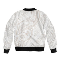 Hawaii Plumeria Lokelani Pikake Lei Bomber Jacket Sandy Beige Polynesian Tattoo