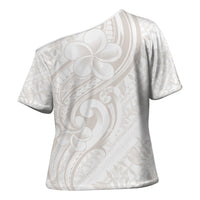 Hawaii Plumeria Lokelani Pikake Lei Cross Shoulder Shirt Sandy Beige Polynesian Tattoo