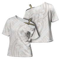 Hawaii Plumeria Lokelani Pikake Lei Cross Shoulder Shirt Sandy Beige Polynesian Tattoo