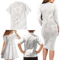 Hawaii Plumeria Lokelani Pikake Lei Family Matching Long Sleeve Bodycon Dress and Hawaiian Shirt Sandy Beige Polynesian Tattoo LT9 - Polynesian Pride