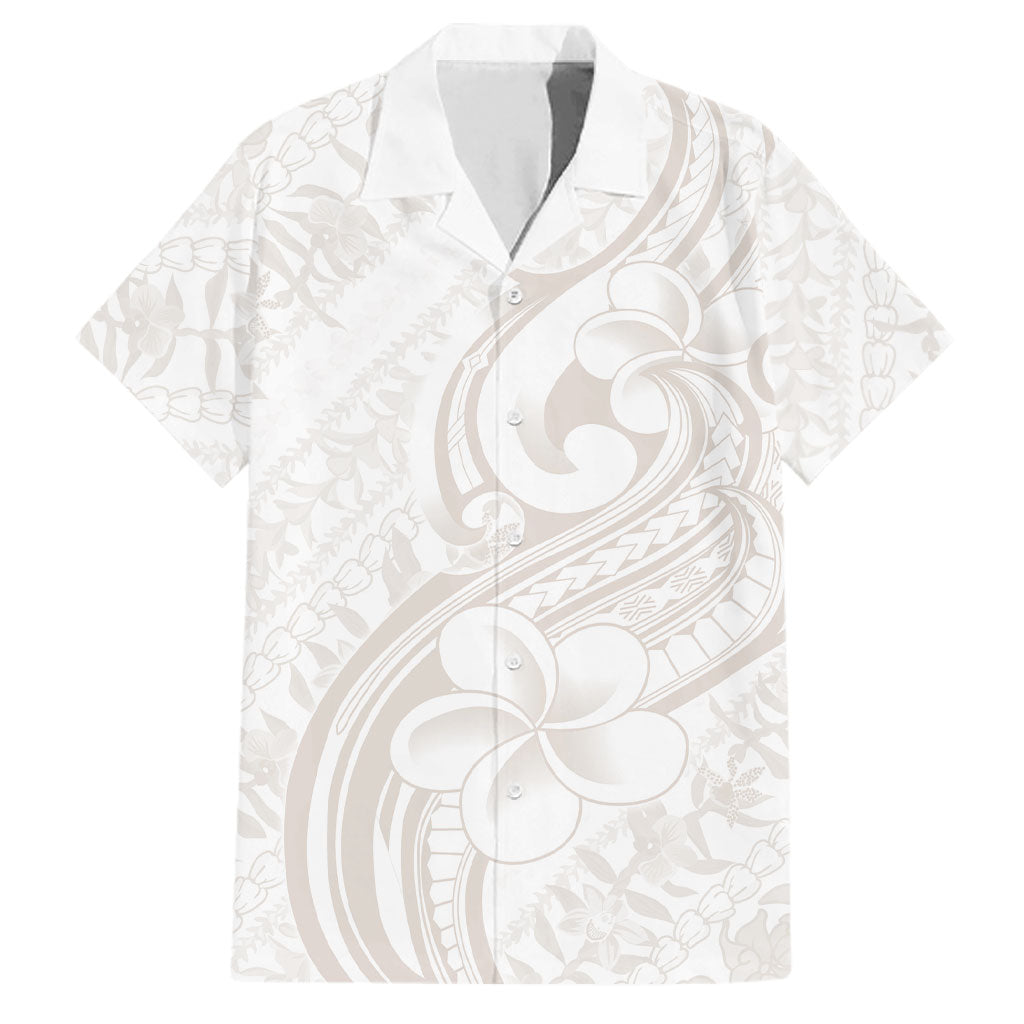 Hawaii Plumeria Lokelani Pikake Lei Family Matching Mermaid Dress and Hawaiian Shirt Sandy Beige Polynesian Tattoo LT9 Dad's Shirt - Short Sleeve Beige - Polynesian Pride