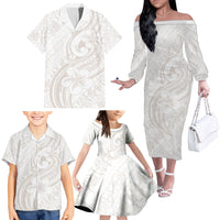 Hawaii Plumeria Lokelani Pikake Lei Family Matching Off The Shoulder Long Sleeve Dress and Hawaiian Shirt Sandy Beige Polynesian Tattoo LT9 - Polynesian Pride