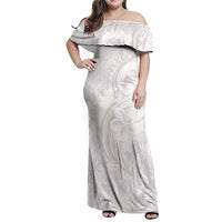 Hawaii Plumeria Lokelani Pikake Lei Family Matching Off Shoulder Maxi Dress and Hawaiian Shirt Sandy Beige Polynesian Tattoo LT9 Mom's Dress Beige - Polynesian Pride