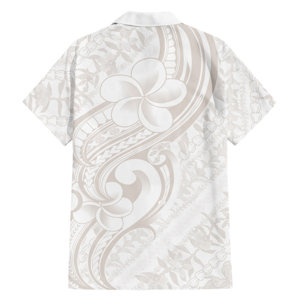 Hawaii Plumeria Lokelani Pikake Lei Family Matching Off Shoulder Short Dress and Hawaiian Shirt Sandy Beige Polynesian Tattoo LT9 - Polynesian Pride