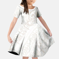 Hawaii Plumeria Lokelani Pikake Lei Family Matching Puletasi and Hawaiian Shirt Sandy Beige Polynesian Tattoo LT9 Daughter's Dress Beige - Polynesian Pride