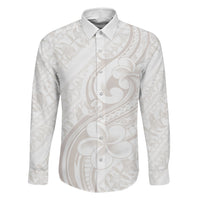 Hawaii Plumeria Lokelani Pikake Lei Family Matching Puletasi and Hawaiian Shirt Sandy Beige Polynesian Tattoo LT9 Dad's Shirt - Long Sleeve Beige - Polynesian Pride