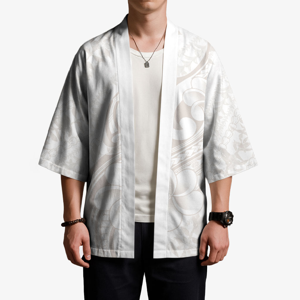 Hawaii Plumeria Lokelani Pikake Lei Kimono Sandy Beige Polynesian Tattoo