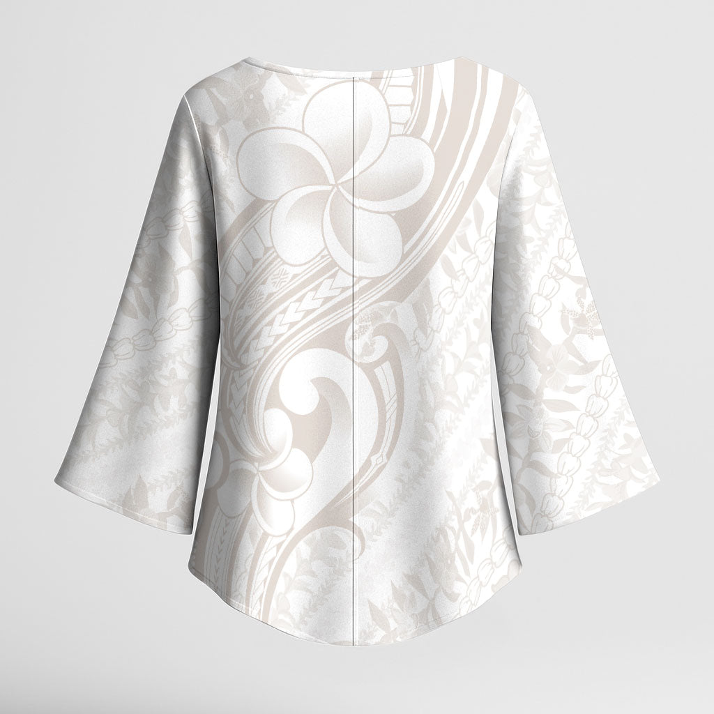 Hawaii Plumeria Lokelani Pikake Lei Kimono Sleeve Blouse Sandy Beige Polynesian Tattoo