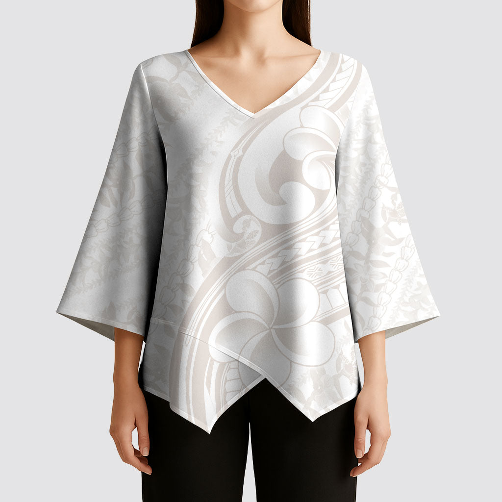 Hawaii Plumeria Lokelani Pikake Lei Kimono Sleeve Blouse Sandy Beige Polynesian Tattoo