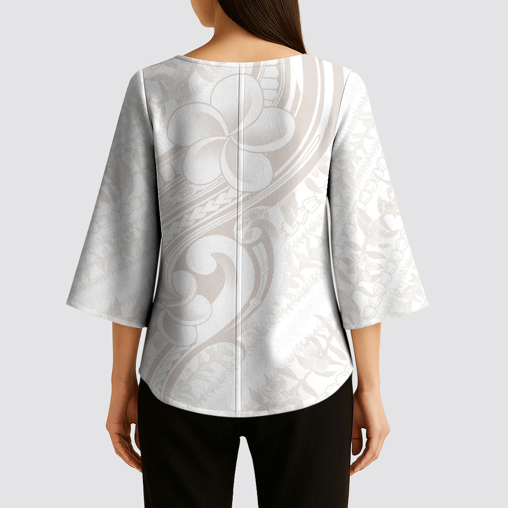 Hawaii Plumeria Lokelani Pikake Lei Kimono Sleeve Blouse Sandy Beige Polynesian Tattoo