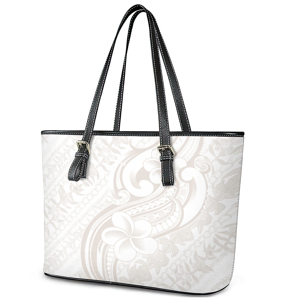Hawaii Plumeria Lokelani Pikake Lei Leather Tote Bag Sandy Beige Polynesian Tattoo