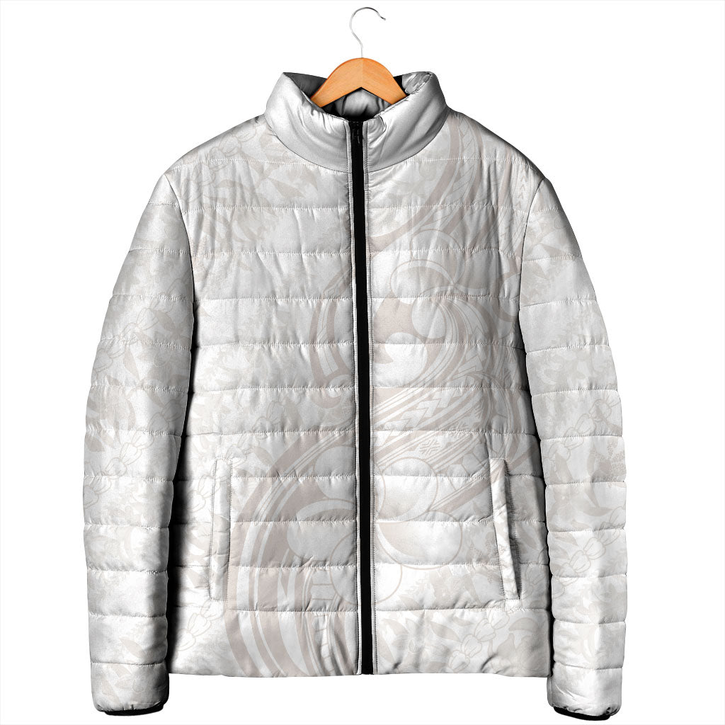 Hawaii Plumeria Lokelani Pikake Lei Padded Jacket Sandy Beige Polynesian Tattoo