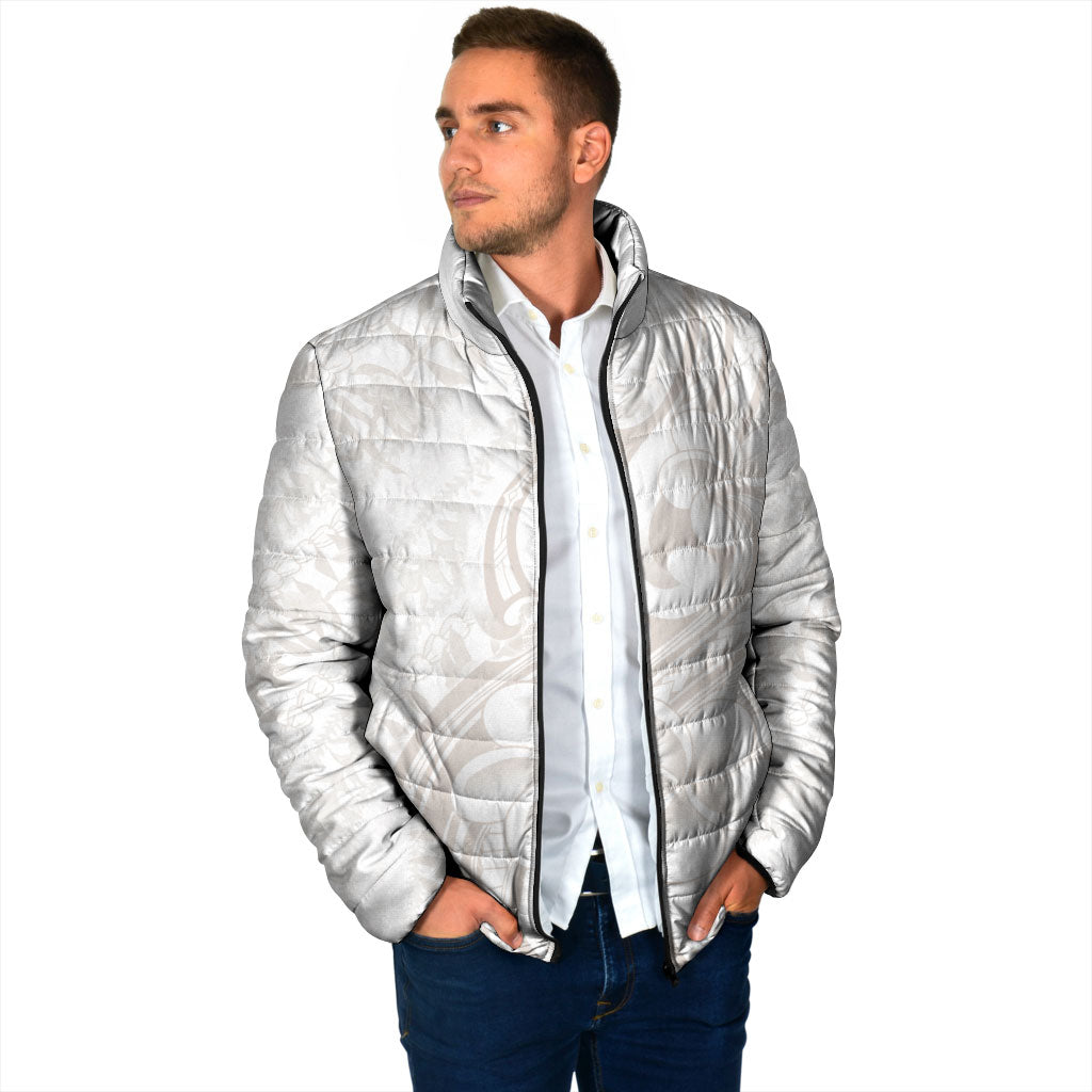 Hawaii Plumeria Lokelani Pikake Lei Padded Jacket Sandy Beige Polynesian Tattoo