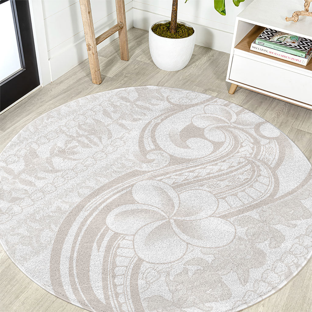 Hawaii Plumeria Lokelani Pikake Lei Round Carpet Sandy Beige Polynesian Tattoo