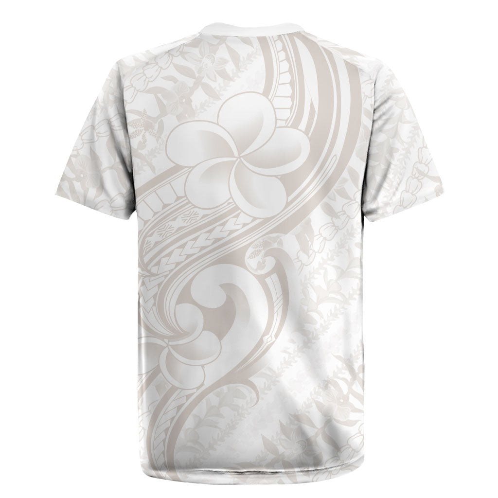 Hawaii Plumeria Lokelani Pikake Lei Rugby Jersey Sandy Beige Polynesian Tattoo