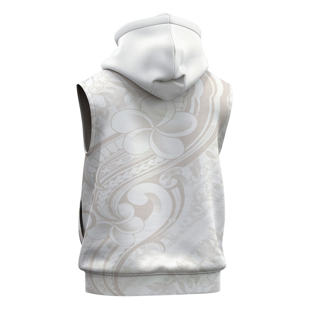 Hawaii Plumeria Lokelani Pikake Lei Sleeveless Hoodie Sandy Beige Polynesian Tattoo