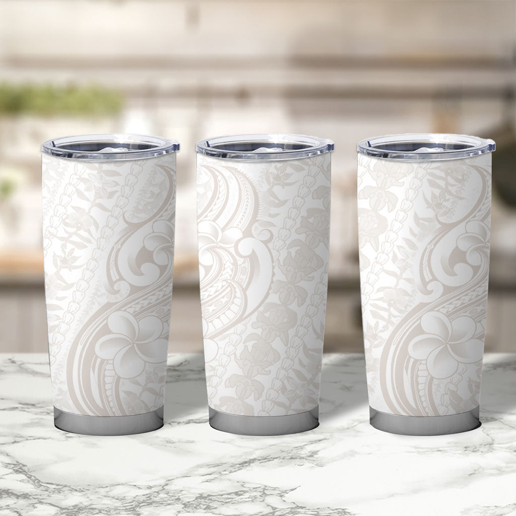 Hawaii Plumeria Lokelani Pikake Lei Tumbler Cup Sandy Beige Polynesian Tattoo