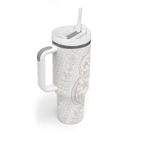 Hawaii Plumeria Lokelani Pikake Lei Tumbler With Handle Sandy Beige Polynesian Tattoo