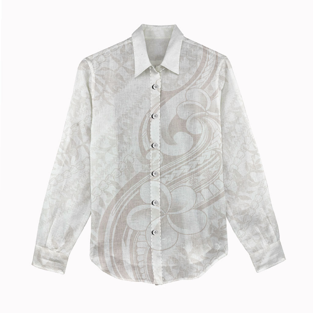 Hawaii Plumeria Lokelani Pikake Lei Women Casual Shirt Sandy Beige Polynesian Tattoo