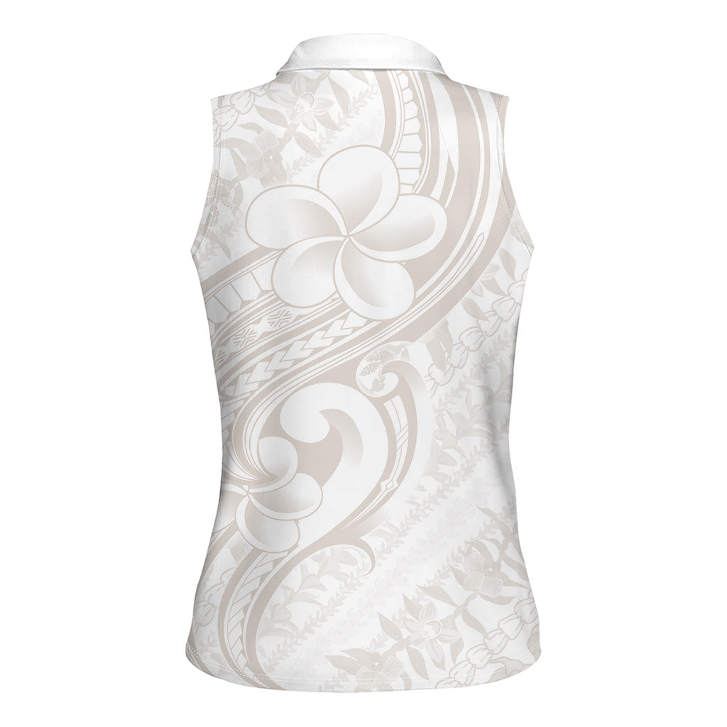 Hawaii Plumeria Lokelani Pikake Lei Women Sleeveless Polo Shirt Sandy Beige Polynesian Tattoo